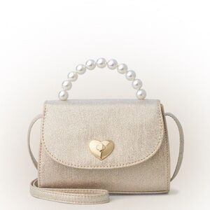 Girls Glitter Faux Pearl Crossbody Bag - Metallic NEW